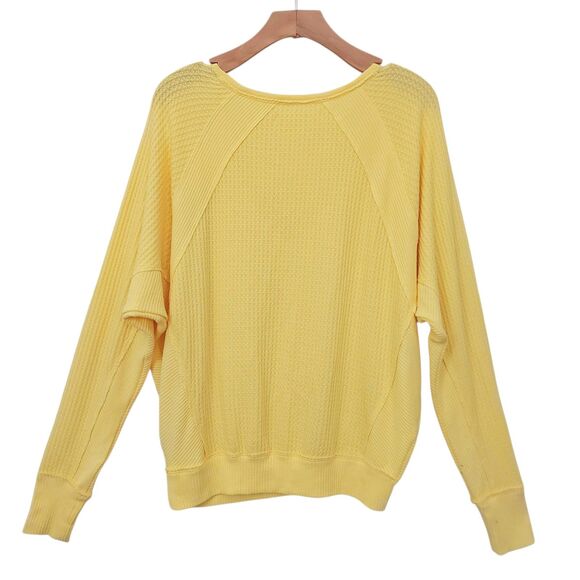Free People We The Free Santa Clara Thermal Top Womens XS Yellow Oversized Knit - Picture 5 of 11
